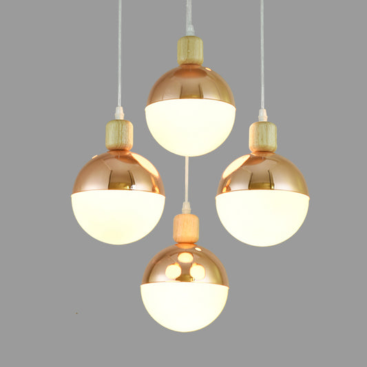 3/4 Heads Dining Room Multi-Pendant Modernist Rose Gold Hanging Ceiling Light with Orb Opal Glass Shade Clearhalo 'Ceiling Lights' 'Glass shade' 'Glass' 'Modern Pendants' 'Modern' 'Pendant Lights' 'Pendants' Lighting' 737175