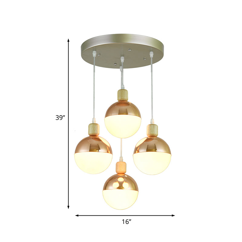 3/4 Heads Dining Room Multi-Pendant Modernist Rose Gold Hanging Ceiling Light with Orb Opal Glass Shade Clearhalo 'Ceiling Lights' 'Glass shade' 'Glass' 'Modern Pendants' 'Modern' 'Pendant Lights' 'Pendants' Lighting' 737176