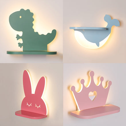 Cartoon Lovely Pattern Wall Light Acrylic LED Sconce Light with Shelf for Boys Girls Bedroom Clearhalo 'Wall Lamps & Sconces' 'Wall Lights' Lighting' 73723