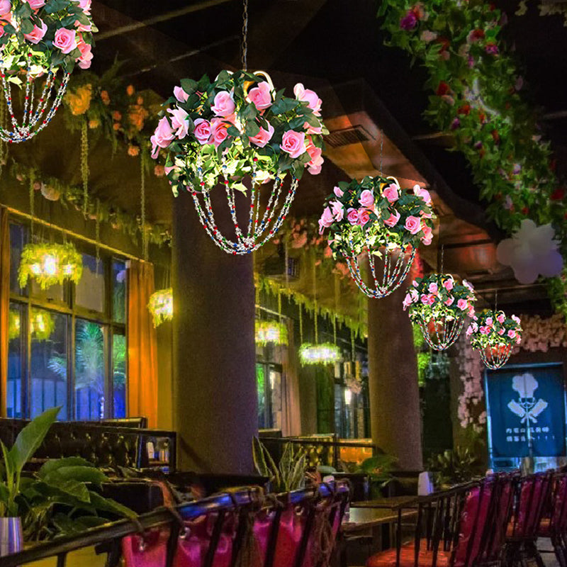 Green/Pink Beaded Ceiling Lamp Vintage Crystal 1 Head Restaurant Pendant Lighting Fixture with Flower Decoration Clearhalo 'Art Deco Pendants' 'Cast Iron' 'Ceiling Lights' 'Ceramic' 'Crystal' 'Industrial Pendants' 'Industrial' 'Metal' 'Middle Century Pendants' 'Pendant Lights' 'Pendants' 'Tiffany' Lighting' 737297