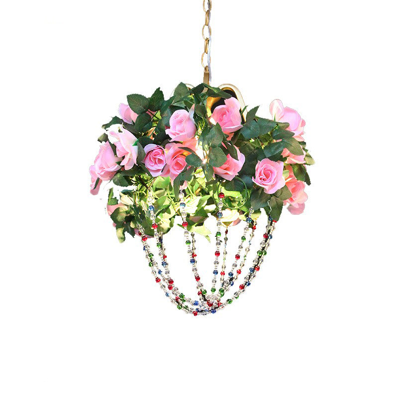 Green/Pink Beaded Ceiling Lamp Vintage Crystal 1 Head Restaurant Pendant Lighting Fixture with Flower Decoration Clearhalo 'Art Deco Pendants' 'Cast Iron' 'Ceiling Lights' 'Ceramic' 'Crystal' 'Industrial Pendants' 'Industrial' 'Metal' 'Middle Century Pendants' 'Pendant Lights' 'Pendants' 'Tiffany' Lighting' 737298