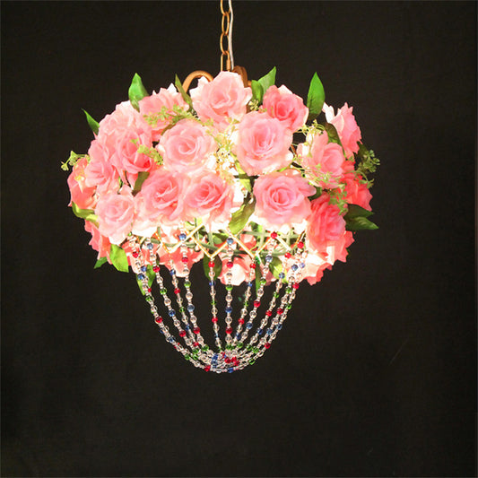 Green/Pink Beaded Ceiling Lamp Vintage Crystal 1 Head Restaurant Pendant Lighting Fixture with Flower Decoration Clearhalo 'Art Deco Pendants' 'Cast Iron' 'Ceiling Lights' 'Ceramic' 'Crystal' 'Industrial Pendants' 'Industrial' 'Metal' 'Middle Century Pendants' 'Pendant Lights' 'Pendants' 'Tiffany' Lighting' 737303