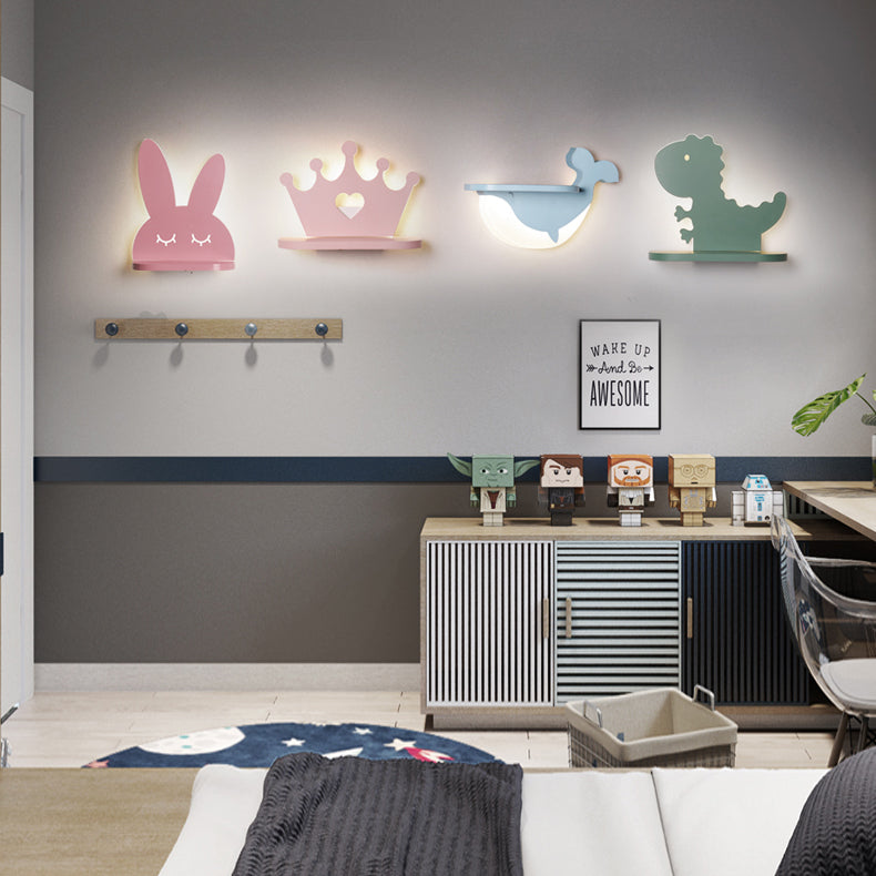 Cartoon Lovely Pattern Wall Light Acrylic LED Sconce Light with Shelf for Boys Girls Bedroom Clearhalo 'Wall Lamps & Sconces' 'Wall Lights' Lighting' 73733