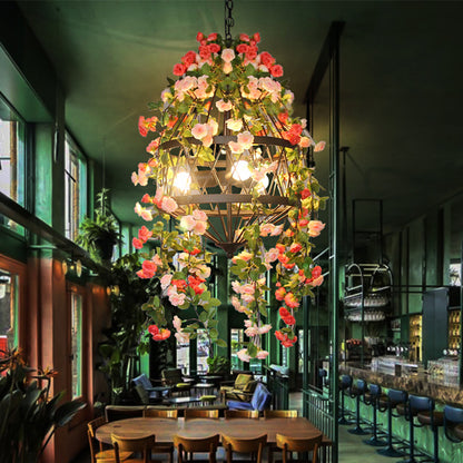 Trellis Cage Iron Hanging Chandelier Farm 3/4 Lights Restaurant Flower Suspension Lamp in Black 3 Black Clearhalo 'Cast Iron' 'Ceiling Lights' 'Chandeliers' 'Industrial Chandeliers' 'Industrial' 'Metal' 'Middle Century Chandeliers' 'Rustic Chandeliers' 'Tiffany' Lighting' 737385