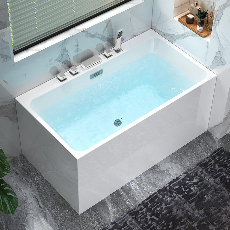 Back to Wall Soaking Bathtub Modern Rectangular Antique Finish Bathtub Tub with Silver 5-Piece Set Clearhalo 'Bathroom Remodel & Bathroom Fixtures' 'Bathtubs' 'Home Improvement' 'home_improvement' 'home_improvement_bathtubs' 'Showers & Bathtubs' 7374326