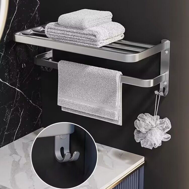 Minimalism Bathroom Hardware Set Stainless Steel Robe Hooks/Towel Bar & Bath Shelf Clearhalo 'Bathroom Hardware Sets' 'Bathroom Hardware' 'Bathroom Remodel & Bathroom Fixtures' 'bathroom_hardware_sets' 'Home Improvement' 'home_improvement' 'home_improvement_bathroom_hardware_sets' 7374364