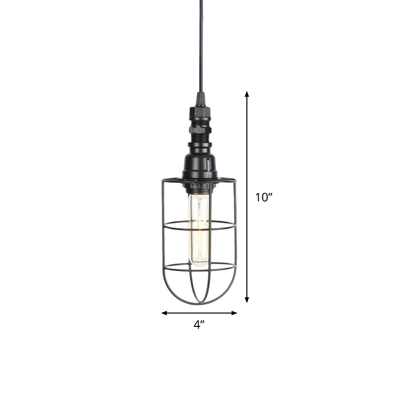 Caged Iron Hanging Ceiling Light Farmhouse 1 Bulb Coffee Shop Suspension Pendant in Black Clearhalo 'Art Deco Pendants' 'Black' 'Cast Iron' 'Ceiling Lights' 'Ceramic' 'Crystal' 'Industrial Pendants' 'Industrial' 'Metal' 'Middle Century Pendants' 'Pendant Lights' 'Pendants' 'Rustic Pendants' 'Tiffany' Lighting' 737447