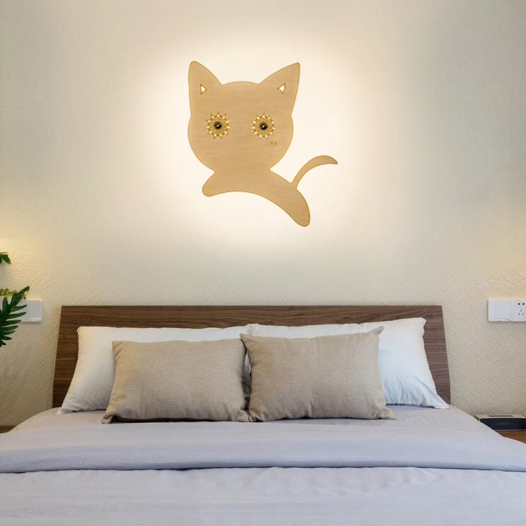 Beige Flat Animal Wall Sconce Kids Cute Wood LED Wall Lamp for Child Bedroom Corridor Clearhalo 'Wall Lamps & Sconces' 'Wall Lights' Lighting' 73745