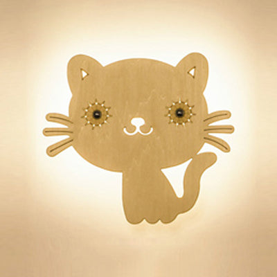 Beige Flat Animal Wall Sconce Kids Cute Wood LED Wall Lamp for Child Bedroom Corridor Beige B Clearhalo 'Wall Lamps & Sconces' 'Wall Lights' Lighting' 73748