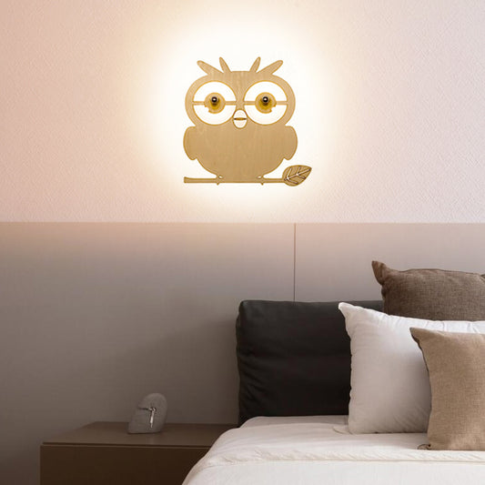 Beige Flat Animal Wall Sconce Kids Cute Wood LED Wall Lamp for Child Bedroom Corridor Clearhalo 'Wall Lamps & Sconces' 'Wall Lights' Lighting' 73750