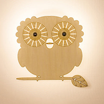 Beige Flat Animal Wall Sconce Kids Cute Wood LED Wall Lamp for Child Bedroom Corridor Beige E Clearhalo 'Wall Lamps & Sconces' 'Wall Lights' Lighting' 73751