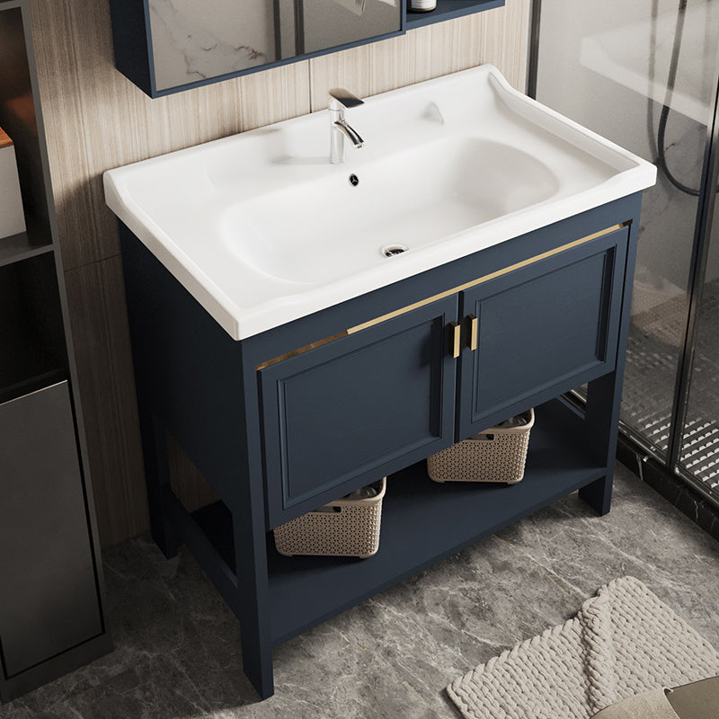Modern Single Blue Sink Vanity Freestanding Metal Base Bath Vanity Clearhalo 'Bathroom Remodel & Bathroom Fixtures' 'Bathroom Vanities' 'bathroom_vanities' 'Home Improvement' 'home_improvement' 'home_improvement_bathroom_vanities' 7375470