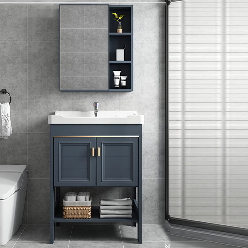 Modern Single Blue Sink Vanity Freestanding Metal Base Bath Vanity Clearhalo 'Bathroom Remodel & Bathroom Fixtures' 'Bathroom Vanities' 'bathroom_vanities' 'Home Improvement' 'home_improvement' 'home_improvement_bathroom_vanities' 7375472