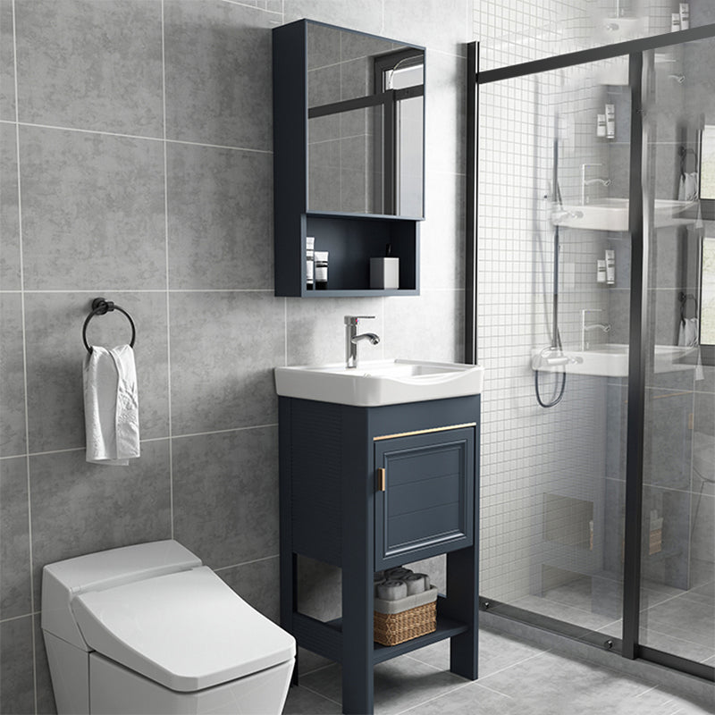 Modern Single Blue Sink Vanity Freestanding Metal Base Bath Vanity Clearhalo 'Bathroom Remodel & Bathroom Fixtures' 'Bathroom Vanities' 'bathroom_vanities' 'Home Improvement' 'home_improvement' 'home_improvement_bathroom_vanities' 7375474