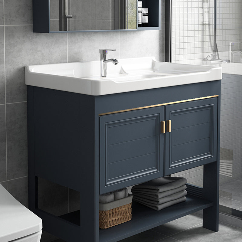Modern Single Blue Sink Vanity Freestanding Metal Base Bath Vanity Clearhalo 'Bathroom Remodel & Bathroom Fixtures' 'Bathroom Vanities' 'bathroom_vanities' 'Home Improvement' 'home_improvement' 'home_improvement_bathroom_vanities' 7375476