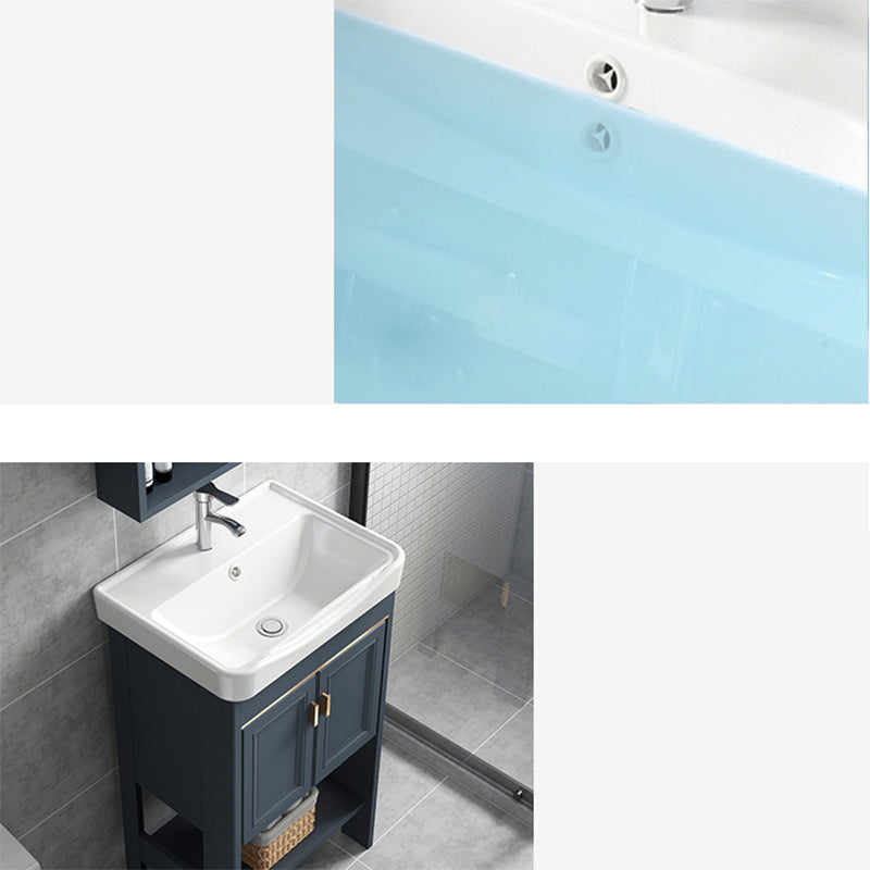 Modern Single Blue Sink Vanity Freestanding Metal Base Bath Vanity Clearhalo 'Bathroom Remodel & Bathroom Fixtures' 'Bathroom Vanities' 'bathroom_vanities' 'Home Improvement' 'home_improvement' 'home_improvement_bathroom_vanities' 7375481