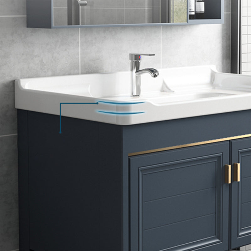Modern Single Blue Sink Vanity Freestanding Metal Base Bath Vanity Clearhalo 'Bathroom Remodel & Bathroom Fixtures' 'Bathroom Vanities' 'bathroom_vanities' 'Home Improvement' 'home_improvement' 'home_improvement_bathroom_vanities' 7375484
