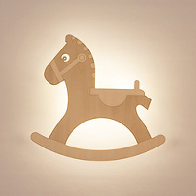 Beige Flat Animal Wall Sconce Kids Cute Wood LED Wall Lamp for Child Bedroom Corridor Beige G Clearhalo 'Wall Lamps & Sconces' 'Wall Lights' Lighting' 73755