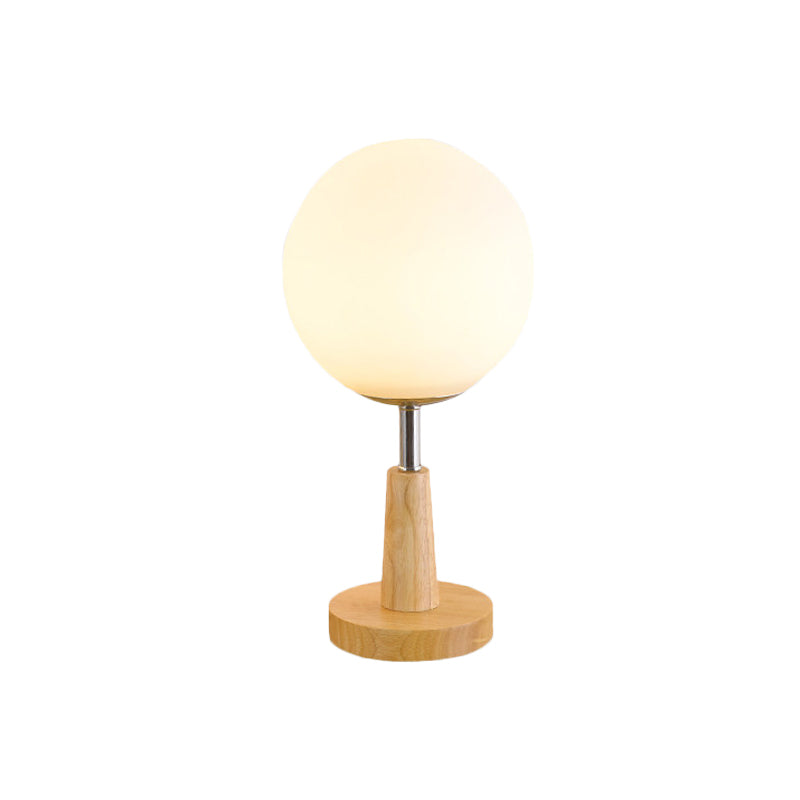 Globe/Cylinder/Square Night Table Light Modernist Frosted Glass 1 Light Wood Night Lamp for Bedside Clearhalo 'Lamps' 'Table Lamps' Lighting' 737551