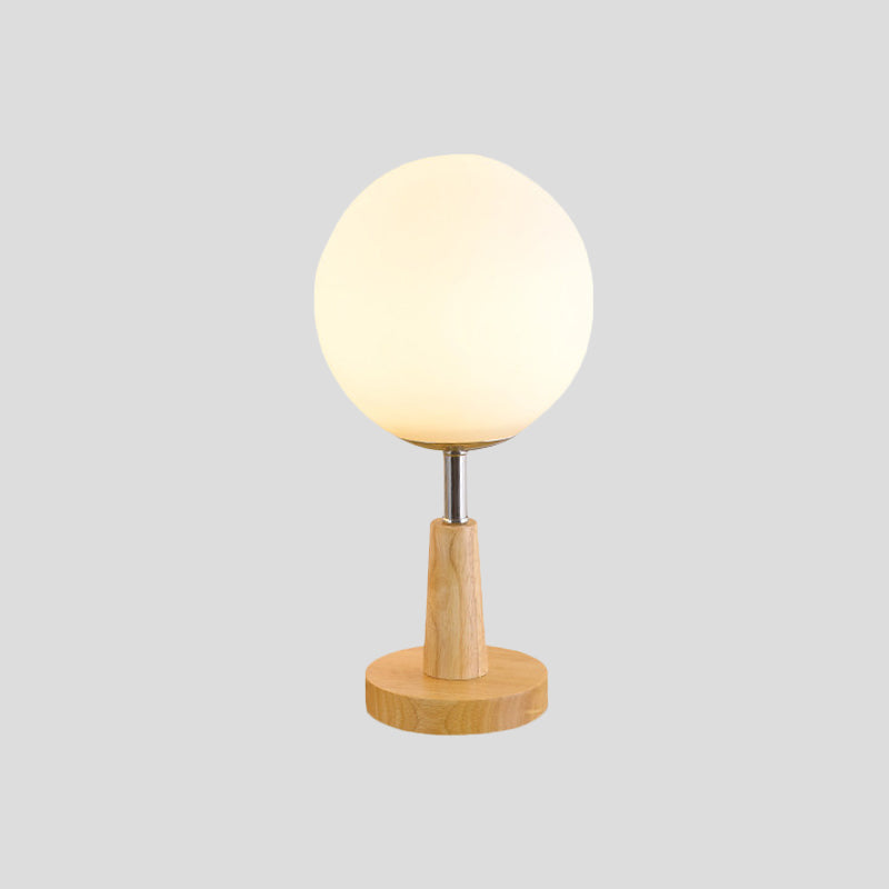 Globe/Cylinder/Square Night Table Light Modernist Frosted Glass 1 Light Wood Night Lamp for Bedside Clearhalo 'Lamps' 'Table Lamps' Lighting' 737552