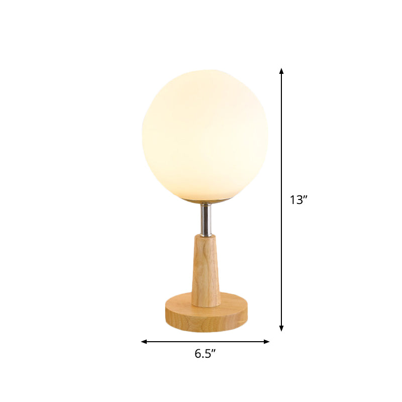 Globe/Cylinder/Square Night Table Light Modernist Frosted Glass 1 Light Wood Night Lamp for Bedside Clearhalo 'Lamps' 'Table Lamps' Lighting' 737553