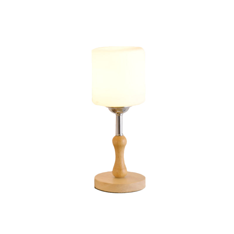 Globe/Cylinder/Square Night Table Light Modernist Frosted Glass 1 Light Wood Night Lamp for Bedside Clearhalo 'Lamps' 'Table Lamps' Lighting' 737556