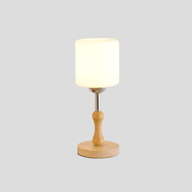 Globe/Cylinder/Square Night Table Light Modernist Frosted Glass 1 Light Wood Night Lamp for Bedside Clearhalo 'Lamps' 'Table Lamps' Lighting' 737557