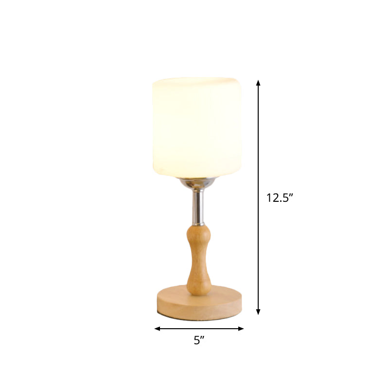 Globe/Cylinder/Square Night Table Light Modernist Frosted Glass 1 Light Wood Night Lamp for Bedside Clearhalo 'Lamps' 'Table Lamps' Lighting' 737558