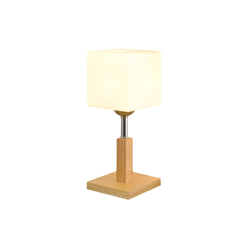 Globe/Cylinder/Square Night Table Light Modernist Frosted Glass 1 Light Wood Night Lamp for Bedside Clearhalo 'Lamps' 'Table Lamps' Lighting' 737566