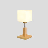 Globe/Cylinder/Square Night Table Light Modernist Frosted Glass 1 Light Wood Night Lamp for Bedside Clearhalo 'Lamps' 'Table Lamps' Lighting' 737567