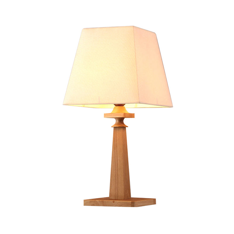 Modern Trapezoid Desk Light Fabric 1-Bulb Study Room Reading Lamp with Wood Base Clearhalo 'Lamps' 'Table Lamps' Lighting' 737574