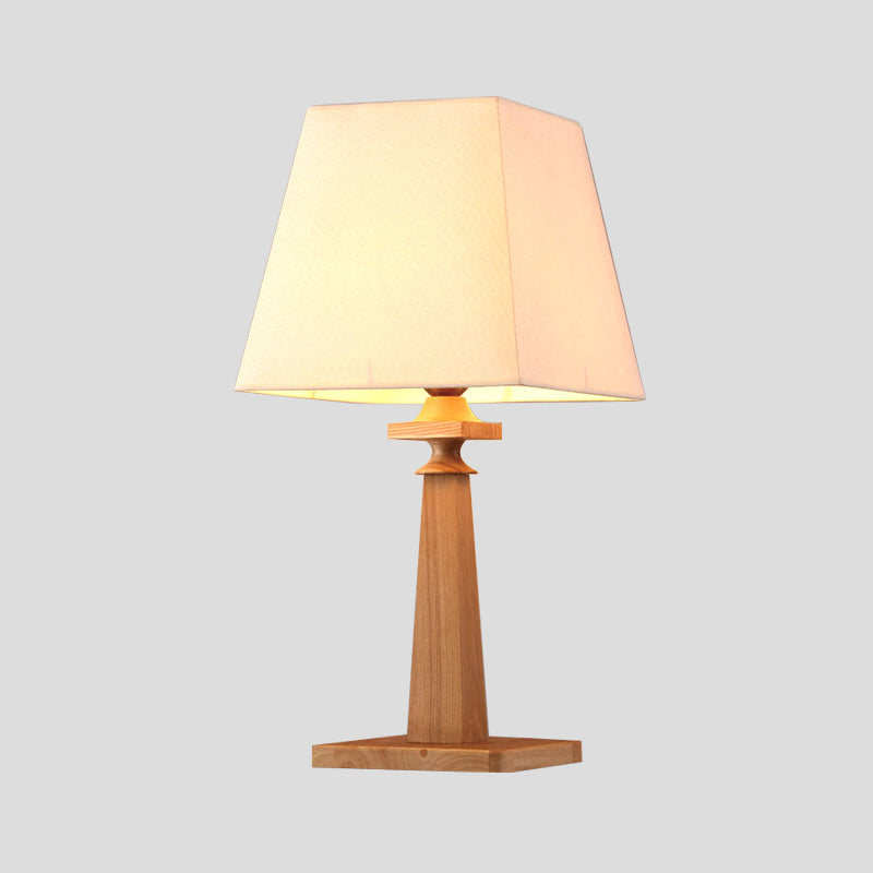Modern Trapezoid Desk Light Fabric 1-Bulb Study Room Reading Lamp with Wood Base Clearhalo 'Lamps' 'Table Lamps' Lighting' 737575