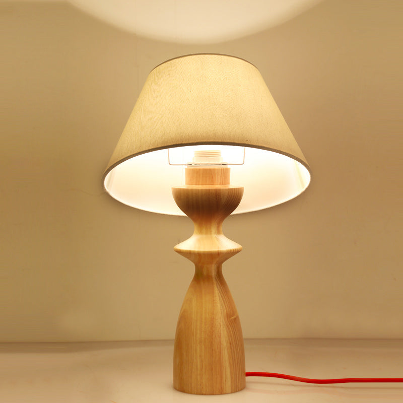 Barrel Table Light Modern Fabric 1 Light Study Room Reading Book Lamp in White with Urn Wood Base Clearhalo 'Lamps' 'Table Lamps' Lighting' 737578