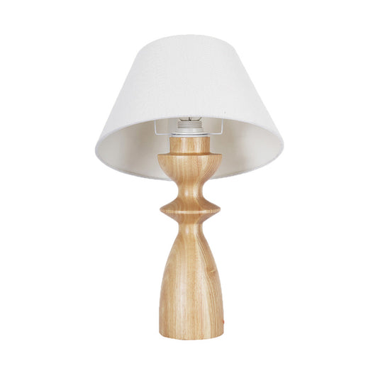 Barrel Table Light Modern Fabric 1 Light Study Room Reading Book Lamp in White with Urn Wood Base Clearhalo 'Lamps' 'Table Lamps' Lighting' 737579