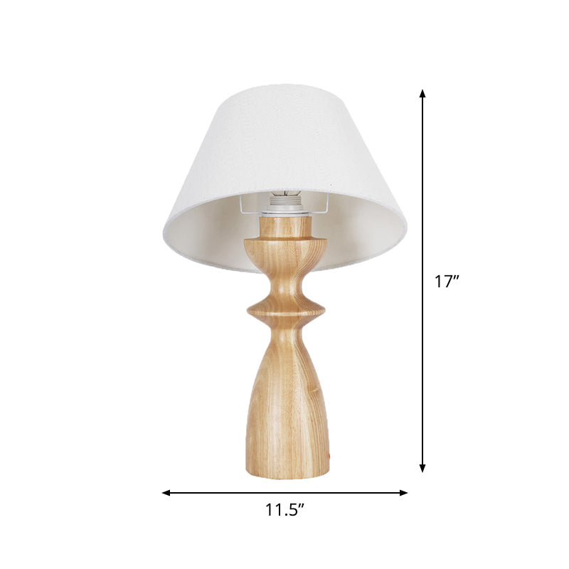 Barrel Table Light Modern Fabric 1 Light Study Room Reading Book Lamp in White with Urn Wood Base Clearhalo 'Lamps' 'Table Lamps' Lighting' 737580