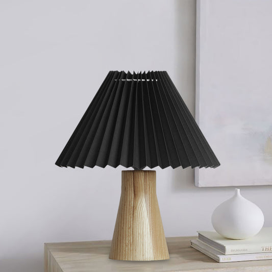 Black Pleated Fold Night Light Modern 1 Bulb Fabric Table Lamp with Wood Base for Bedside Black Clearhalo 'Lamps' 'Table Lamps' Lighting' 737581