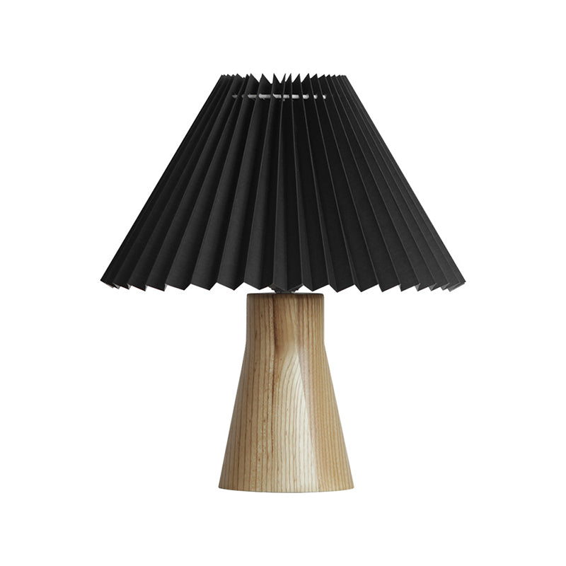 Black Pleated Fold Night Light Modern 1 Bulb Fabric Table Lamp with Wood Base for Bedside Clearhalo 'Lamps' 'Table Lamps' Lighting' 737582