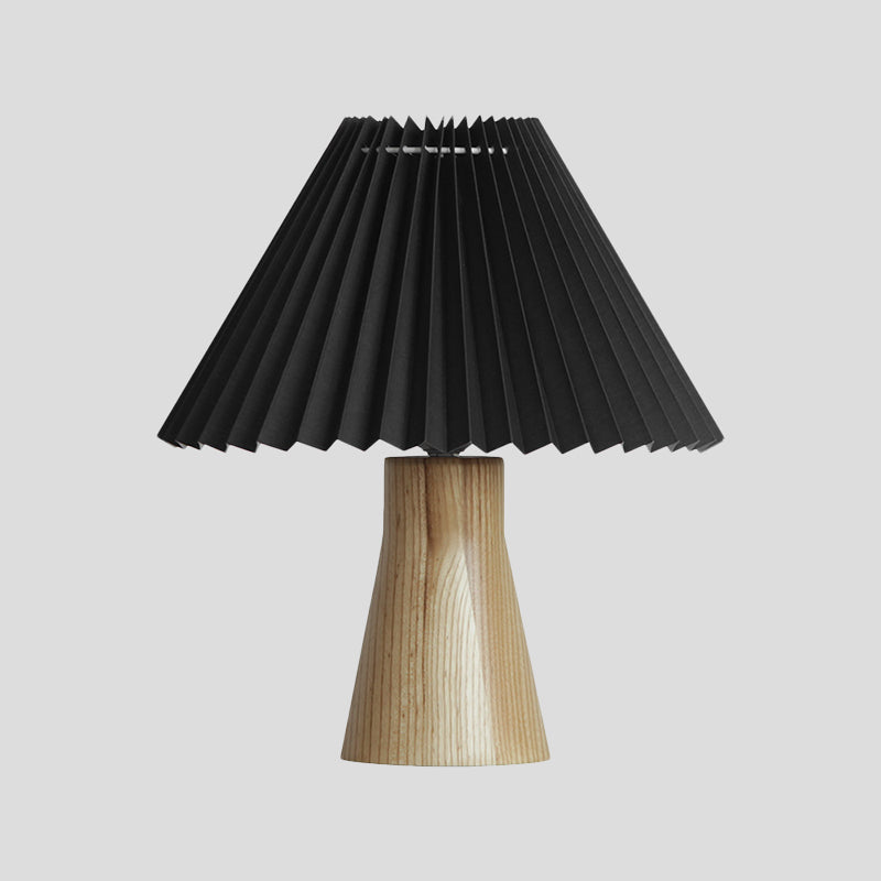 Black Pleated Fold Night Light Modern 1 Bulb Fabric Table Lamp with Wood Base for Bedside Clearhalo 'Lamps' 'Table Lamps' Lighting' 737583