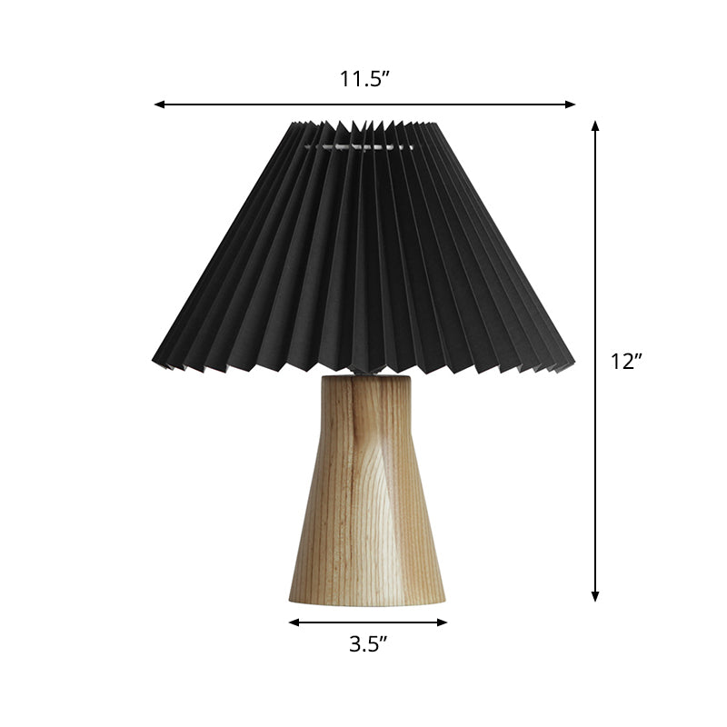 Black Pleated Fold Night Light Modern 1 Bulb Fabric Table Lamp with Wood Base for Bedside Clearhalo 'Lamps' 'Table Lamps' Lighting' 737584