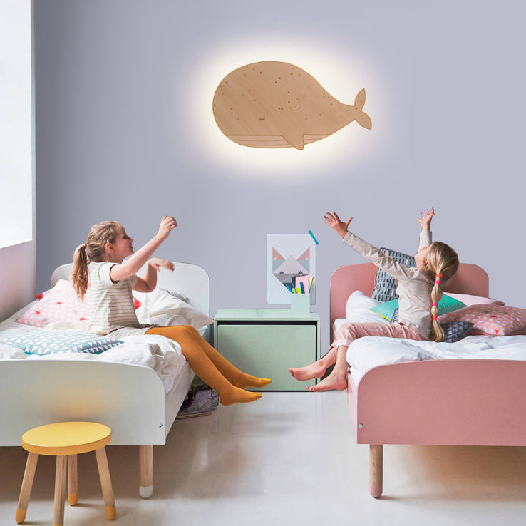 Beige Flat Animal Wall Sconce Kids Cute Wood LED Wall Lamp for Child Bedroom Corridor Clearhalo 'Wall Lamps & Sconces' 'Wall Lights' Lighting' 73760