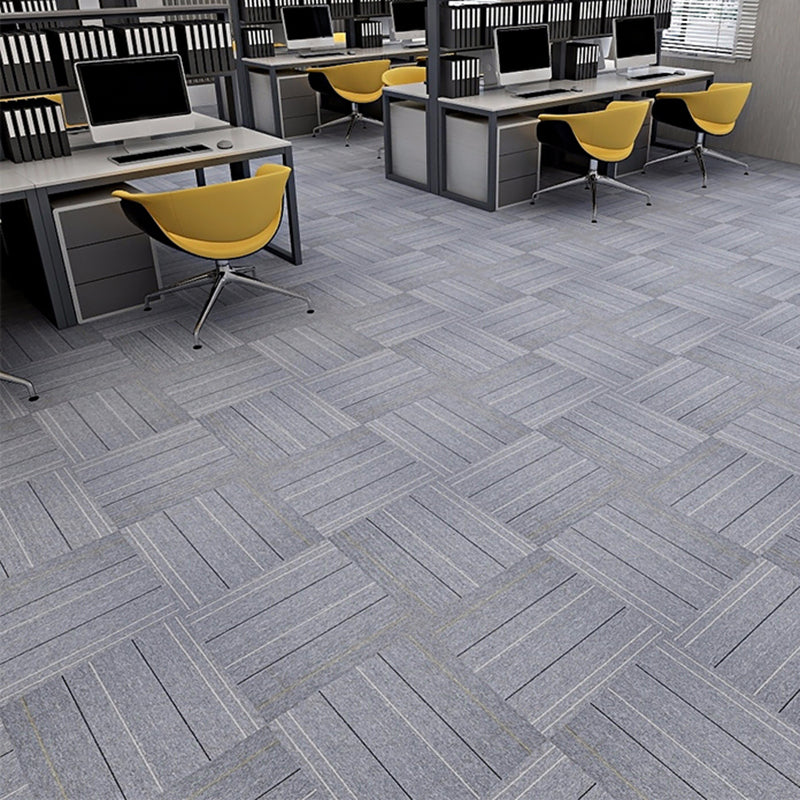 Modern Carpet Floor Tile Level Loop Glue Down Fade Resistant Carpet Tiles Light Gray Striped 40-Piece Set Clearhalo 'Carpet Tiles & Carpet Squares' 'carpet_tiles_carpet_squares' 'Flooring 'Home Improvement' 'home_improvement' 'home_improvement_carpet_tiles_carpet_squares' Walls and Ceiling' 7376046