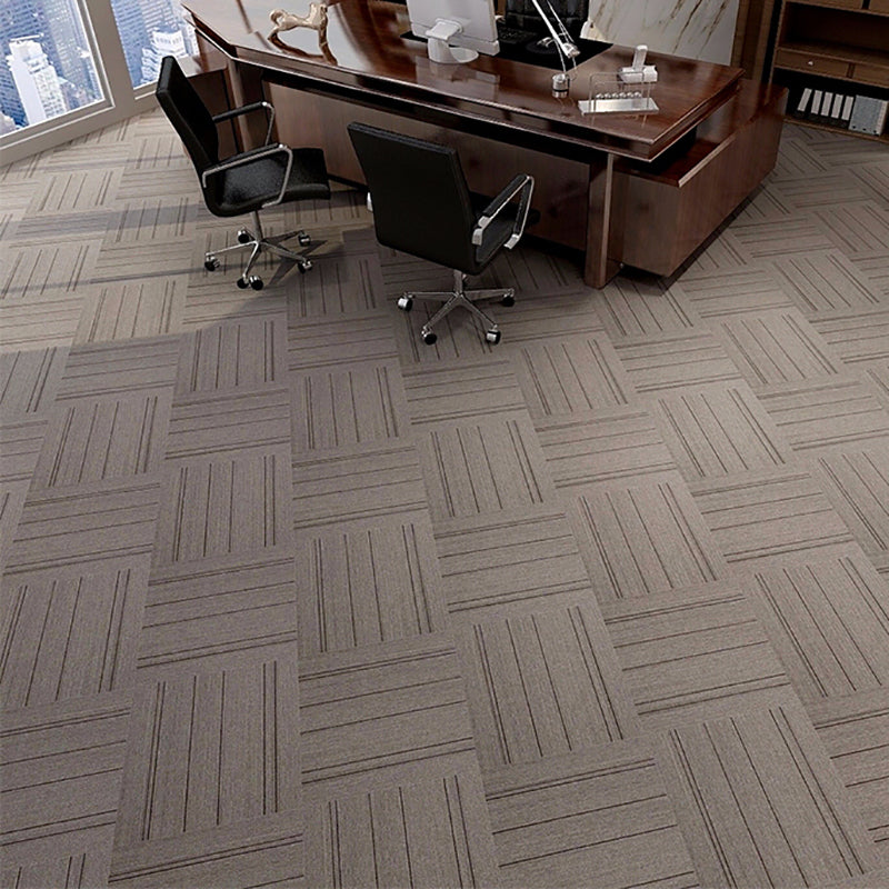 Modern Carpet Floor Tile Level Loop Glue Down Fade Resistant Carpet Tiles Shallow Coffee Striped 40-Piece Set Clearhalo 'Carpet Tiles & Carpet Squares' 'carpet_tiles_carpet_squares' 'Flooring 'Home Improvement' 'home_improvement' 'home_improvement_carpet_tiles_carpet_squares' Walls and Ceiling' 7376057