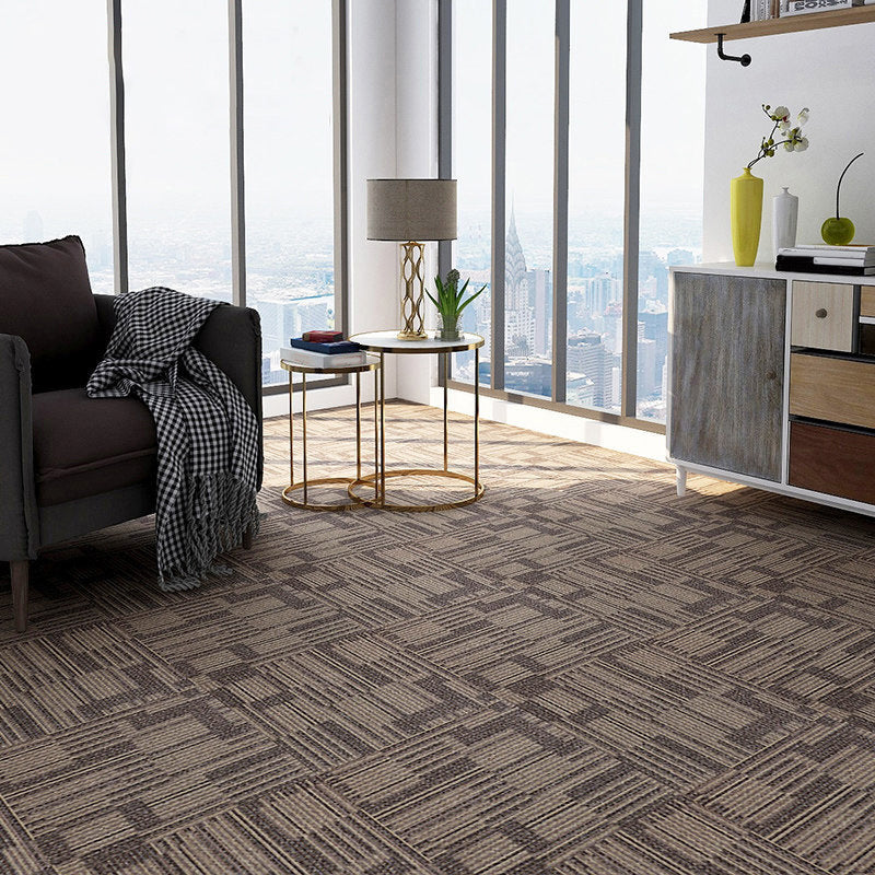 Modern Carpet Floor Tile Level Loop Glue Down Fade Resistant Carpet Tiles Brown 40-Piece Set Asphalt Clearhalo 'Carpet Tiles & Carpet Squares' 'carpet_tiles_carpet_squares' 'Flooring 'Home Improvement' 'home_improvement' 'home_improvement_carpet_tiles_carpet_squares' Walls and Ceiling' 7376065