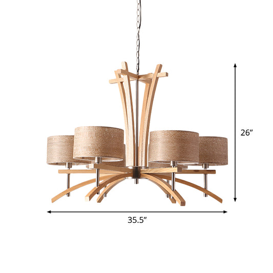 Beige Radial Ceiling Chandelier Modernist 3/6 Lights Wood Suspended Pendant Lamp with Shade Clearhalo 'Carpenter Chandeliers' 'Ceiling Lights' 'Chandeliers' 'Industrial' 'Modern Chandeliers' 'Modern' Lighting' 737609
