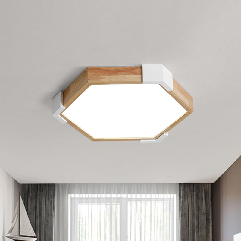 16"/20" W Hexagon Flush Lighting Simple Wood LED Bedroom Flush Mounted Lamp in White/Warm Light Wood Clearhalo 'Ceiling Lights' 'Close To Ceiling Lights' 'Close to ceiling' 'Flush mount' Lighting' 737610