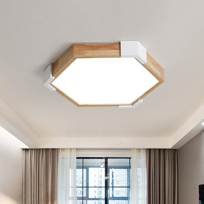 16"/20" W Hexagon Flush Lighting Simple Wood LED Bedroom Flush Mounted Lamp in White/Warm Light Clearhalo 'Ceiling Lights' 'Close To Ceiling Lights' 'Close to ceiling' 'Flush mount' Lighting' 737611