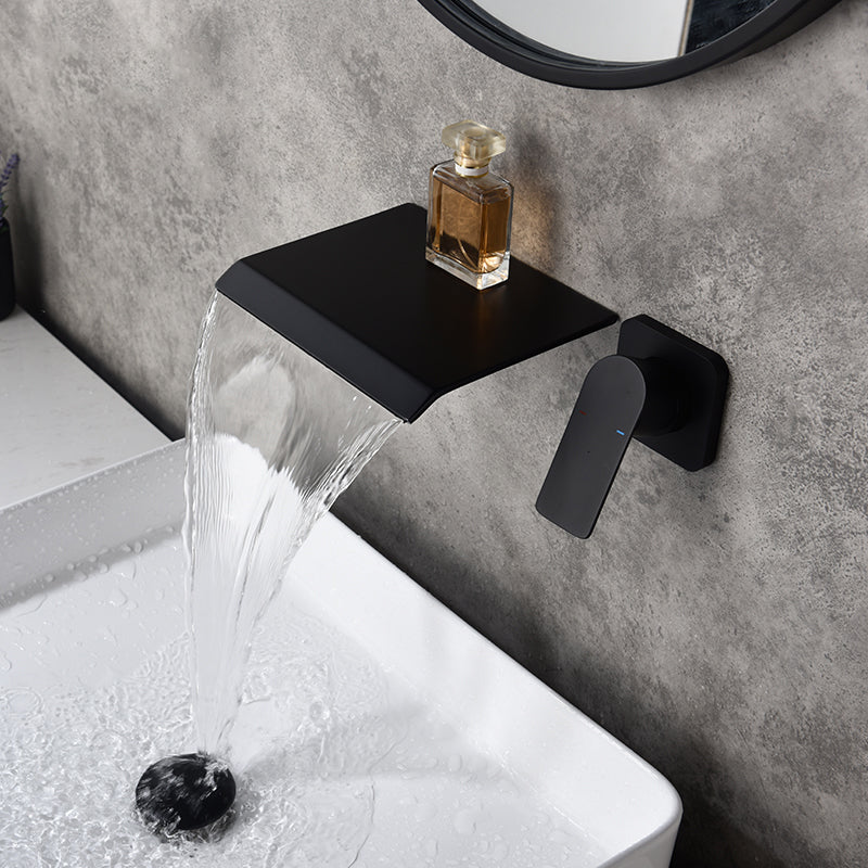 Fixed Roman Tub Faucet Trim Single Handle Wall Mounted Waterfall Tub Filler Black Clearhalo 'Bathroom Remodel & Bathroom Fixtures' 'Bathtub Faucets' 'bathtub_faucets' 'Home Improvement' 'home_improvement' 'home_improvement_bathtub_faucets' 7376154