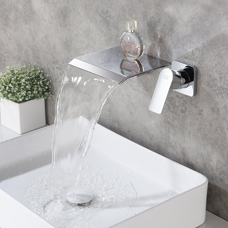 Fixed Roman Tub Faucet Trim Single Handle Wall Mounted Waterfall Tub Filler Chrome Clearhalo 'Bathroom Remodel & Bathroom Fixtures' 'Bathtub Faucets' 'bathtub_faucets' 'Home Improvement' 'home_improvement' 'home_improvement_bathtub_faucets' 7376155