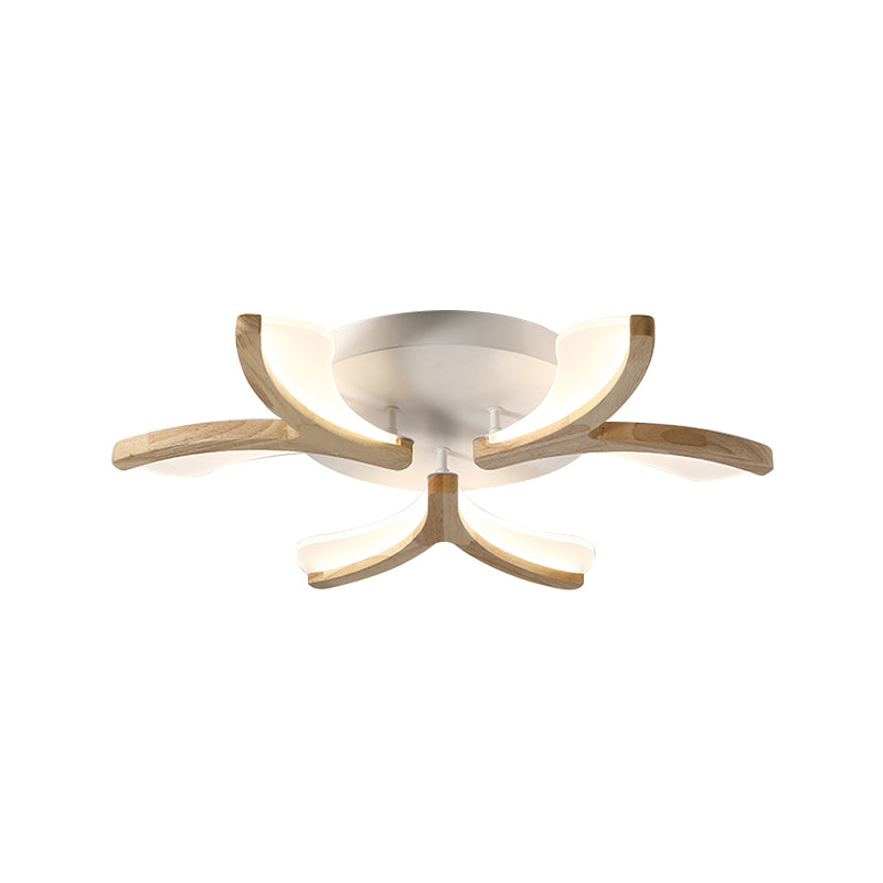 Wood Y-Shape Semi Flush Light Fixture Modernist 3/5 Heads 23.5"/27.5" W LED Ceiling Mounted Lamp, Warm/White Light Clearhalo 'Ceiling Lights' 'Close To Ceiling Lights' 'Close to ceiling' 'Semi-flushmount' Lighting' 737616