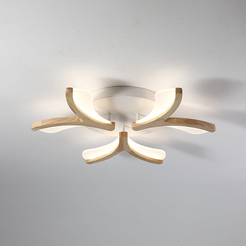 Wood Y-Shape Semi Flush Light Fixture Modernist 3/5 Heads 23.5"/27.5" W LED Ceiling Mounted Lamp, Warm/White Light Clearhalo 'Ceiling Lights' 'Close To Ceiling Lights' 'Close to ceiling' 'Semi-flushmount' Lighting' 737617